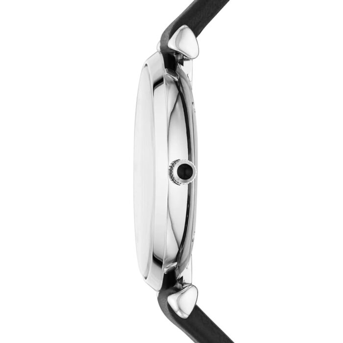 Emporio Armani Gianni T Bar Mother of Pearl Dial Black Leather Strap Watch For Women - AR90002 - Image 5